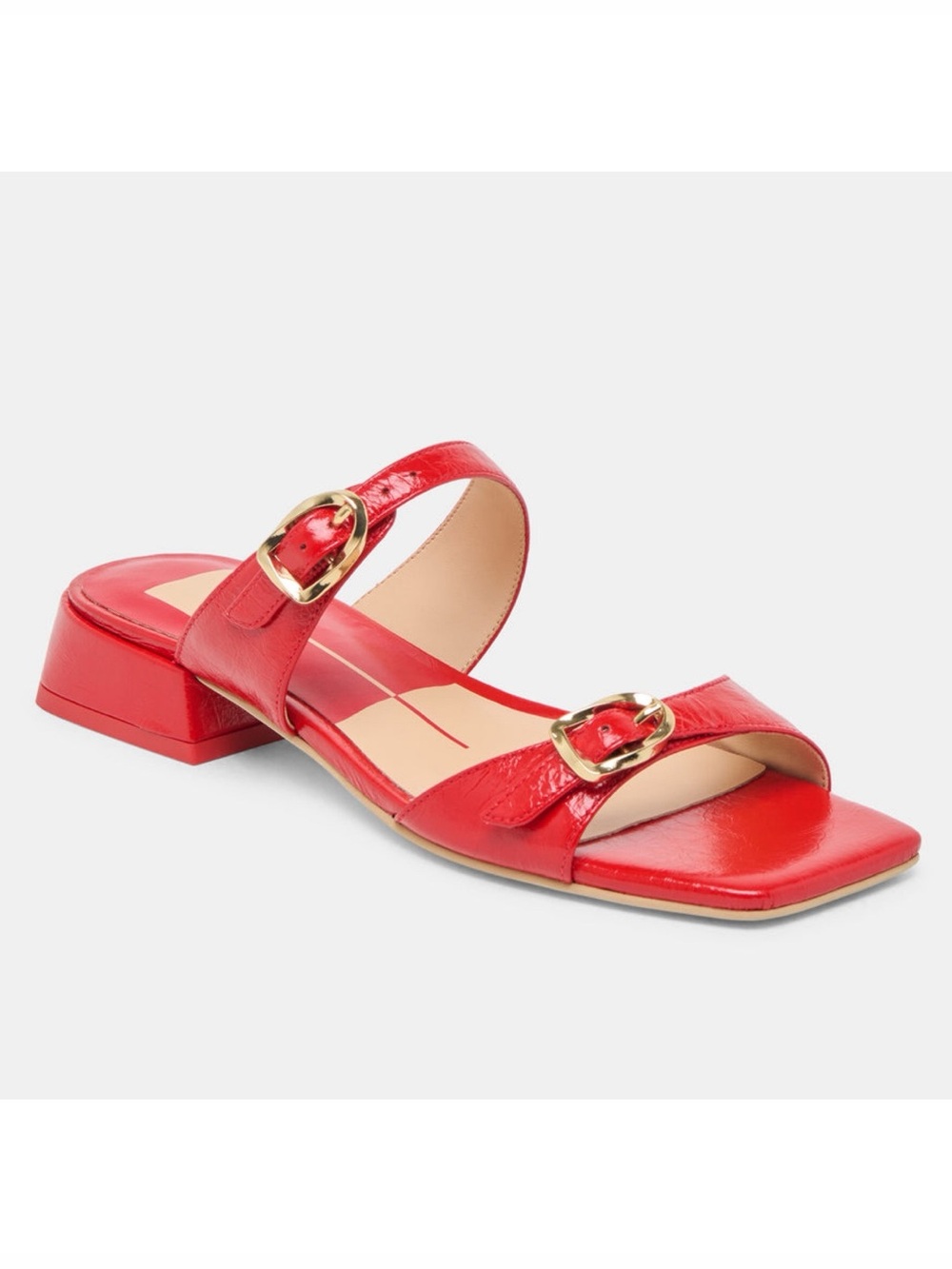 Dolce Vita Fabola Square Toe Sandals Chili Red Crinkle Patent Leather Size 9